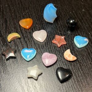 Lot of Polished Stone Crystals Hearts Stars Moons Mushroom